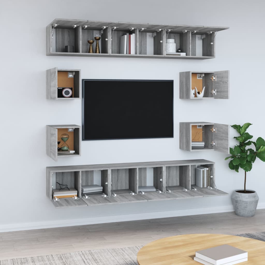 Set Mobili Porta TV 10 pz Grigio Sonoma in Legno Multistrato 3120216