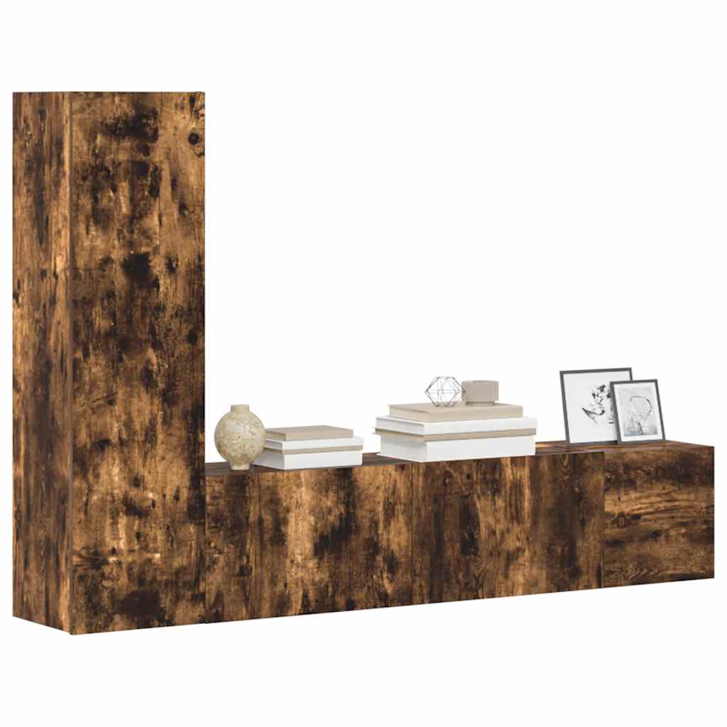 Set Mobili Porta TV 3 pz-Set di 3 Credenza per TV Rovere Fumo in Legno Multistrato 470009