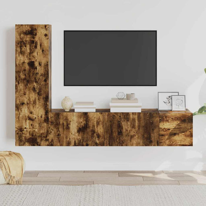 Set Mobili Porta TV 3 pz-Set di 3 Credenza per TV Rovere Fumo in Legno Multistrato 470009