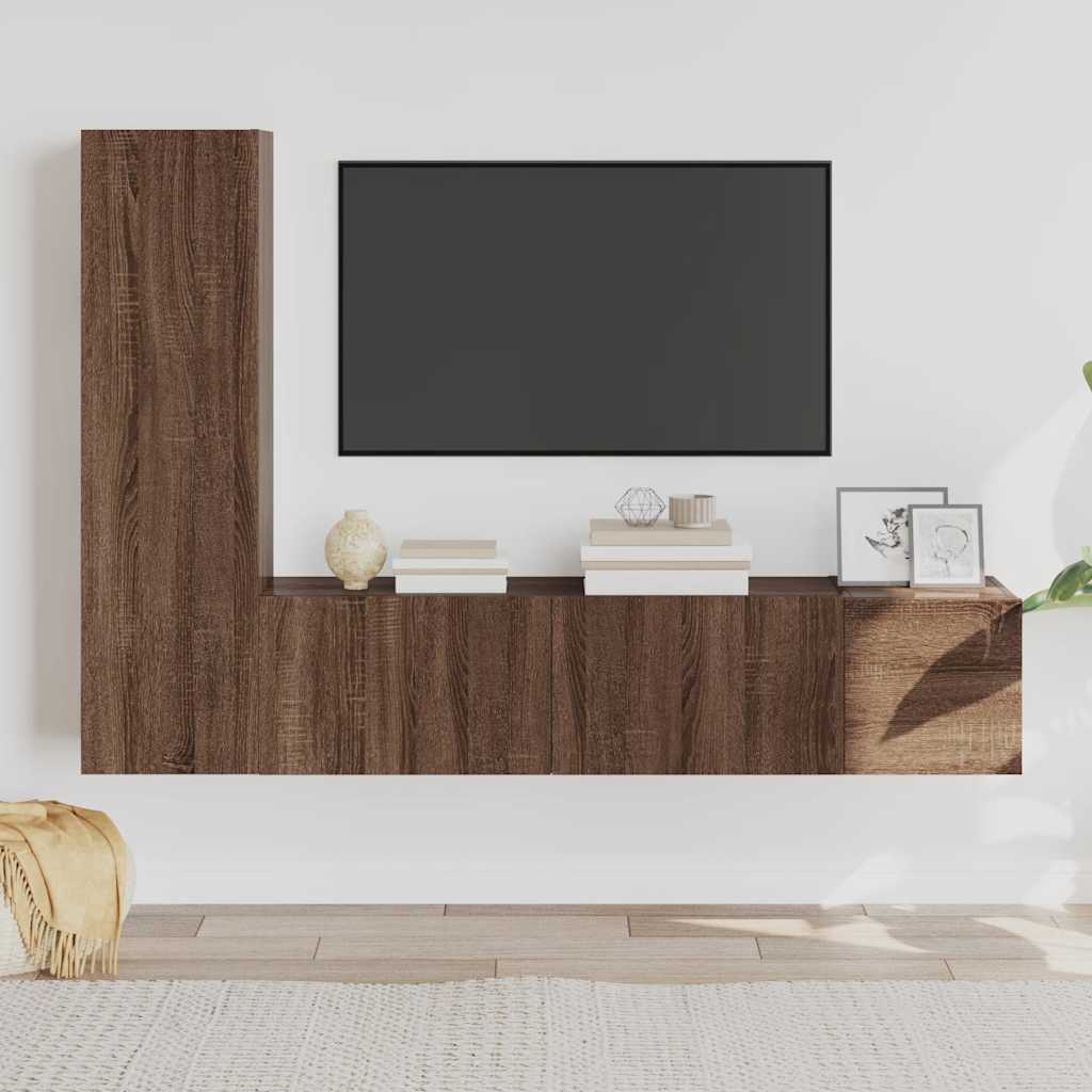 Set Mobili Porta TV 3 pz Rovere Marrone in Legno Multistrato 3120229