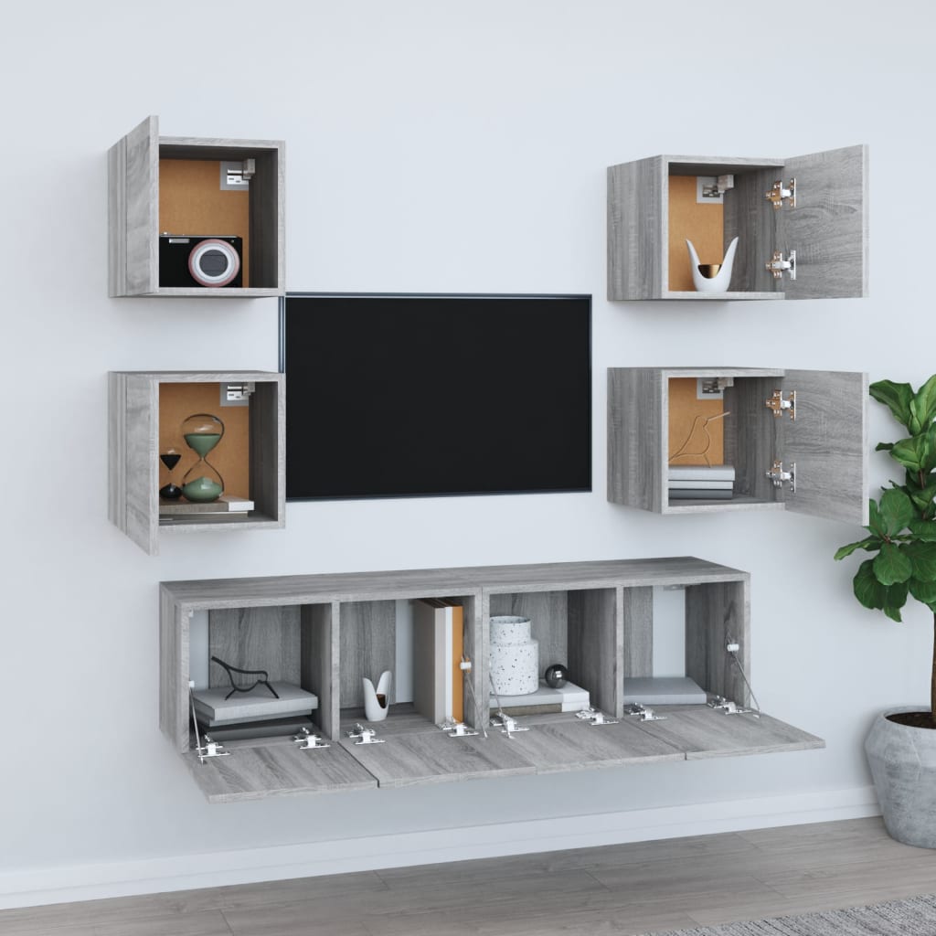 Set di Mobili Porta TV 6 pz Grigio Sonoma in Legno Multistrato cod mxl 16466