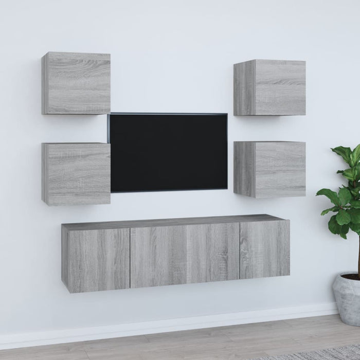 Set di Mobili Porta TV 6 pz Grigio Sonoma in Legno Multistrato cod mxl 16466