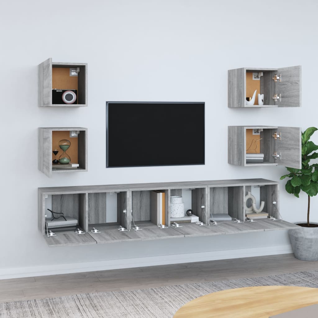 Set di Mobili Porta TV 7 pz Grigio Sonoma in Legno Multistrato cod mxl 26360