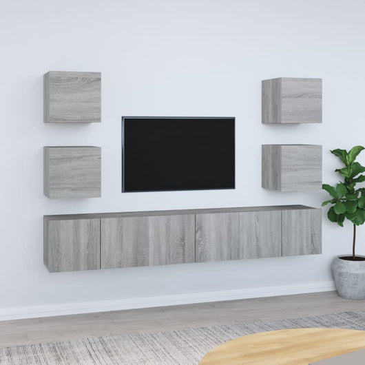 Set di Mobili Porta TV 7 pz Grigio Sonoma in Legno Multistrato cod mxl 26360