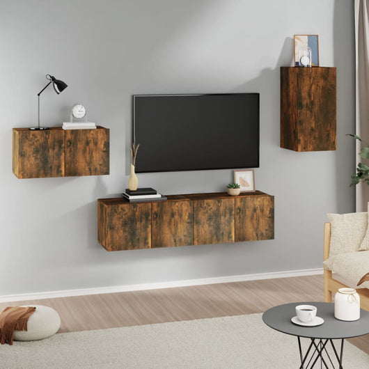 Set di Mobili Porta TV 4 pz Rovere Fumo in Legno Multistrato 3120260