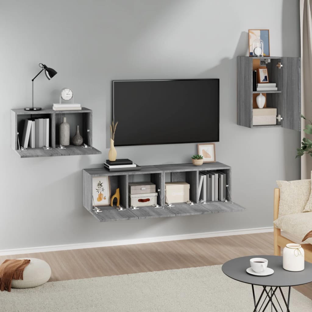 Set di Mobili Porta TV 4 pz Grigio Sonoma in Legno Multistrato 3120261