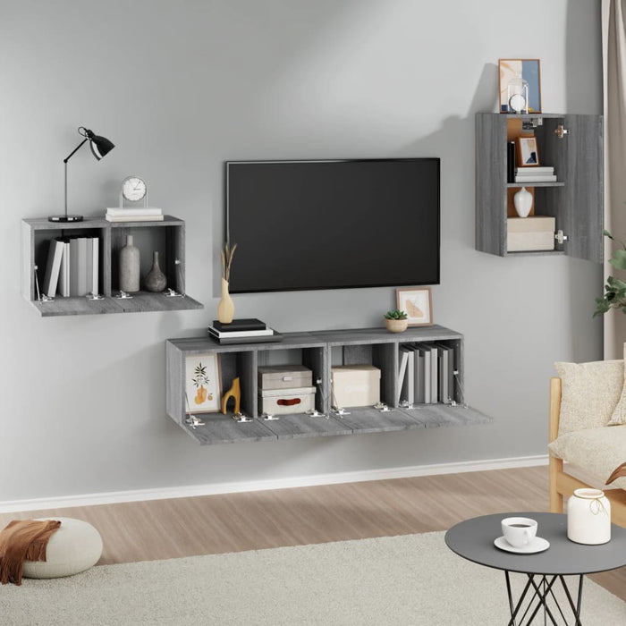 Set di Mobili Porta TV 4 pz Grigio Sonoma in Legno Multistrato cod mxl 26364