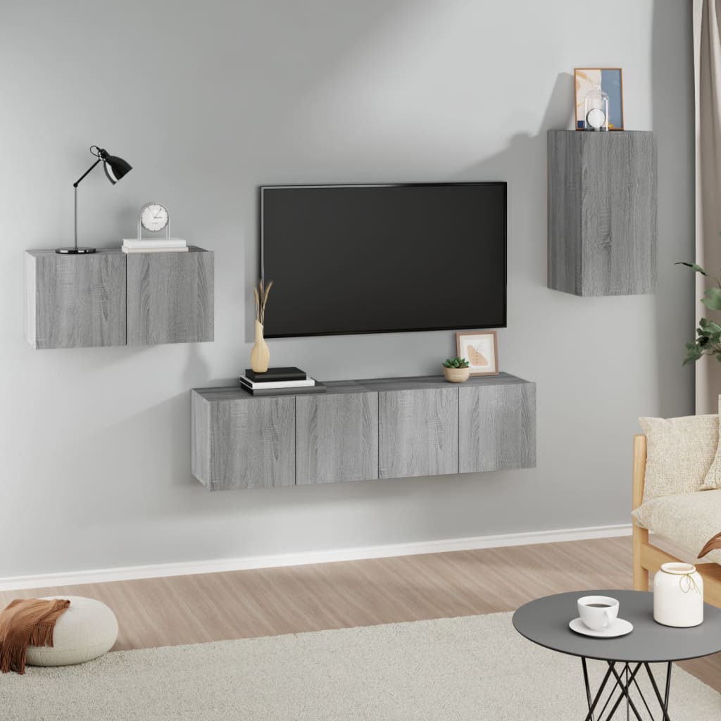 Set di Mobili Porta TV 4 pz Grigio Sonoma in Legno Multistrato cod mxl 26364