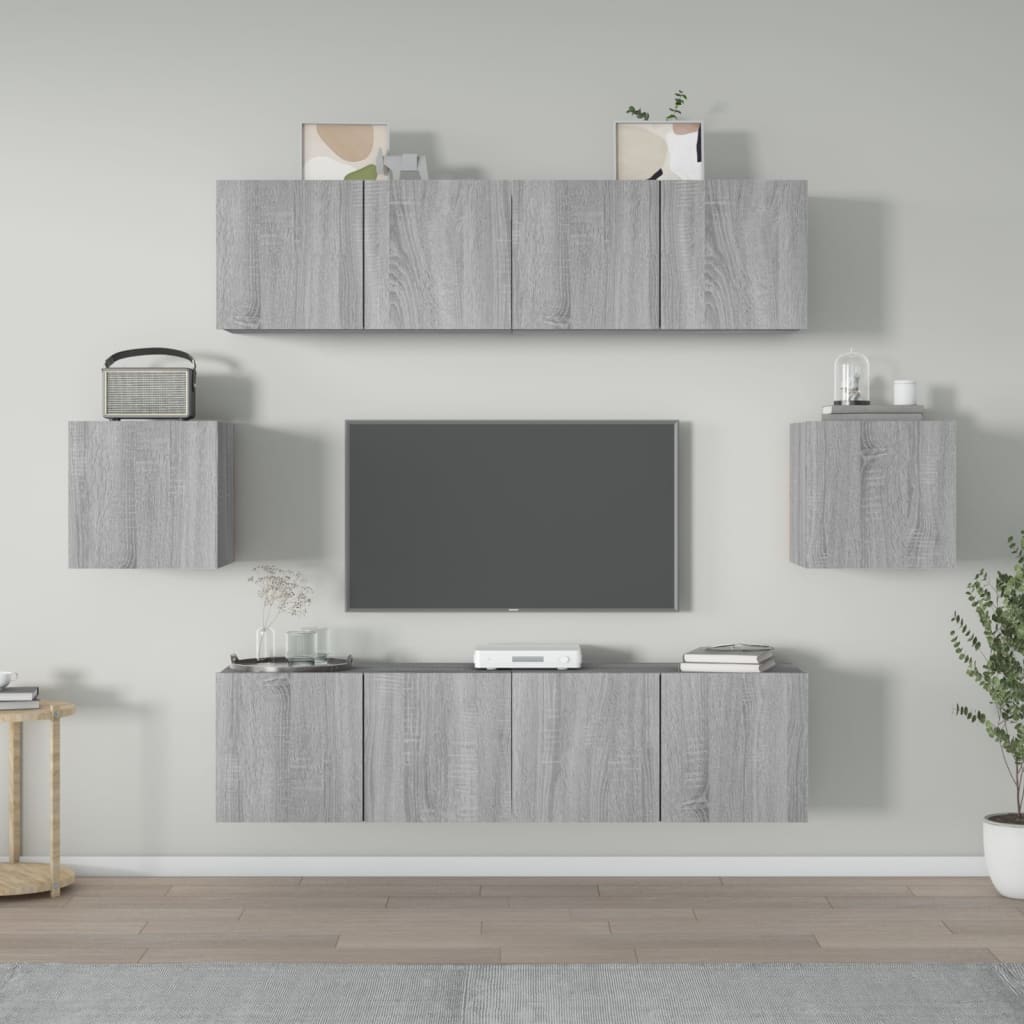 Set di Mobili Porta TV 6 pz Grigio Sonoma in Legno Multistrato 3120267