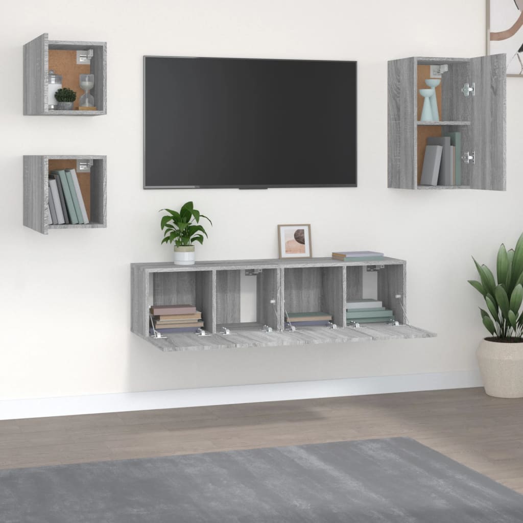 Set di Mobili Porta TV 5 pz Grigio Sonoma in Legno Multistrato cod mxl 26349