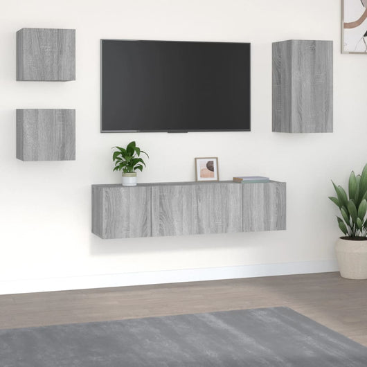 Set di Mobili Porta TV 5 pz Grigio Sonoma in Legno Multistrato cod mxl 26349