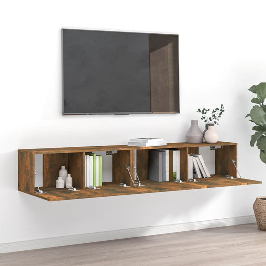 Set Mobili Porta TV 2 pz-Set di 2 Credenza per TV Rovere Fumo in Legno Multistrato 248069