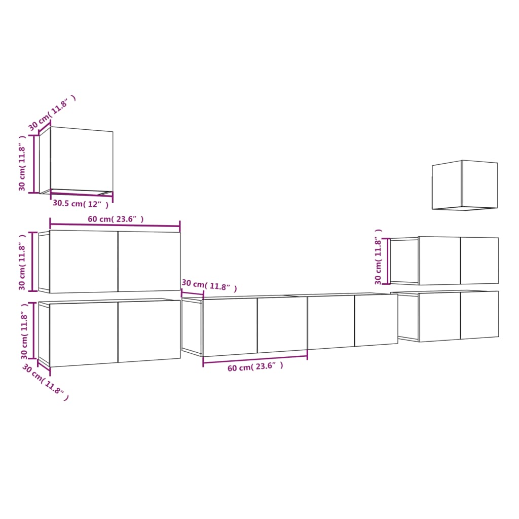Set Mobili Porta TV 8pz Grigio Sonoma in Legno Multistrato 3120291