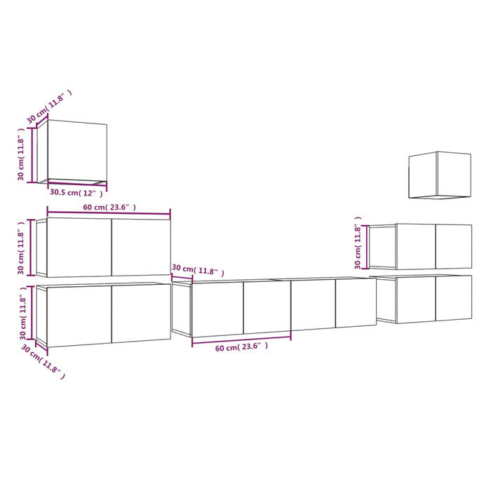 Set Mobili Porta TV 8pz Grigio Sonoma in Legno Multistrato 3120291