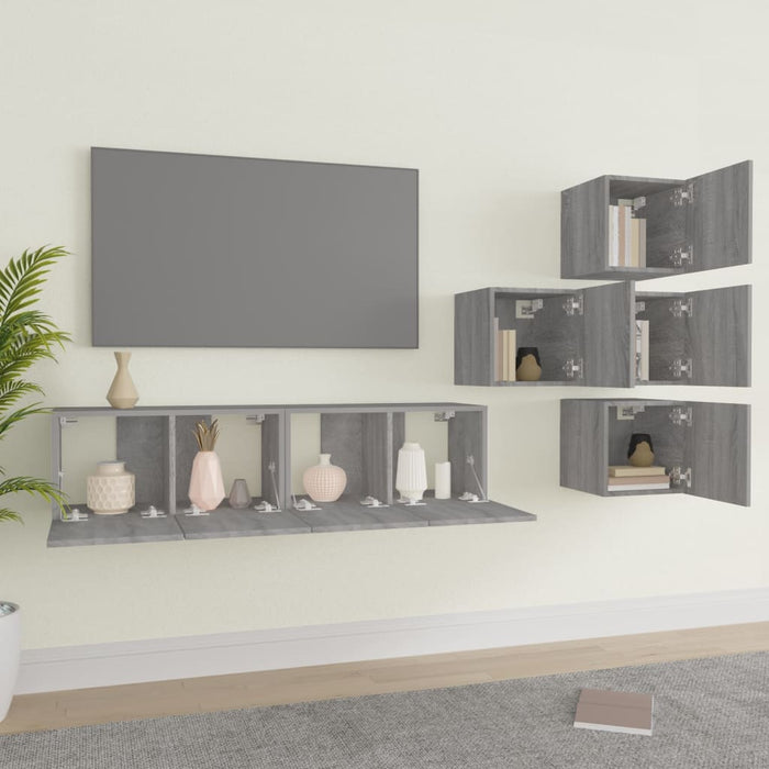 Set di Mobili Porta TV 6 pz Grigio Sonoma in Legno Multistrato 3120300