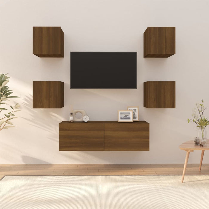 Set di Mobili TV a Parete Rovere Marrone in Legno Multistrato