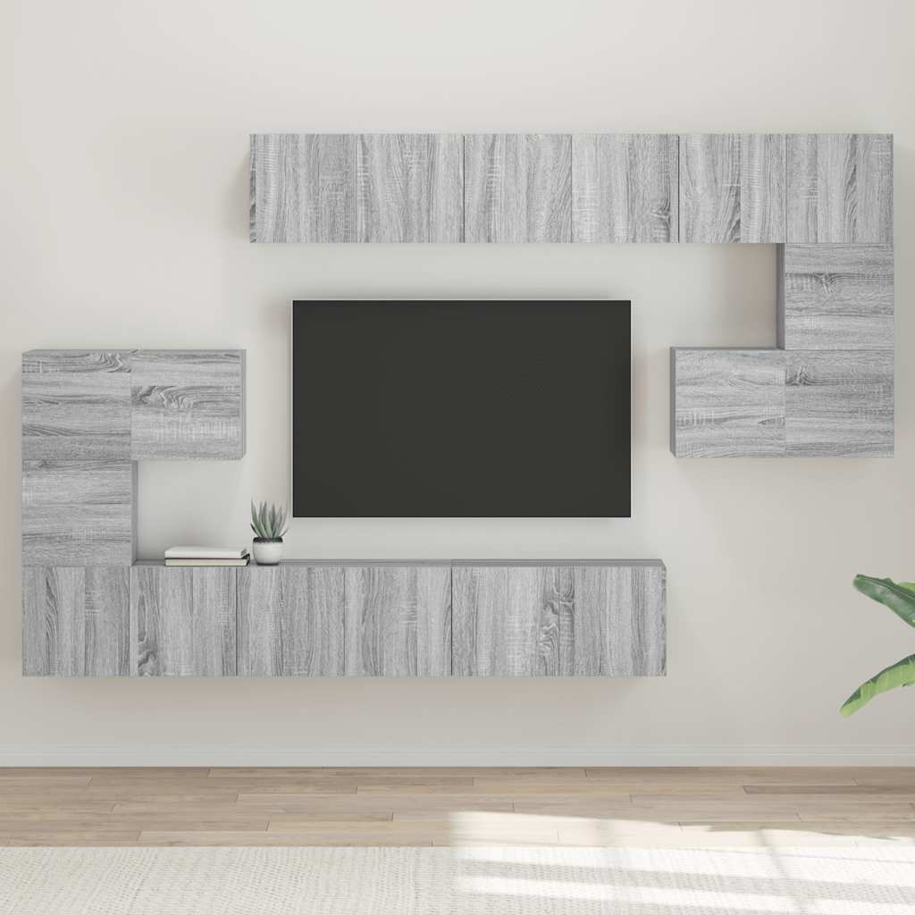 Set Mobili Porta TV 10 pz-Set di 10 Credenza per TV Grigio Sonoma in Legno Multistrato