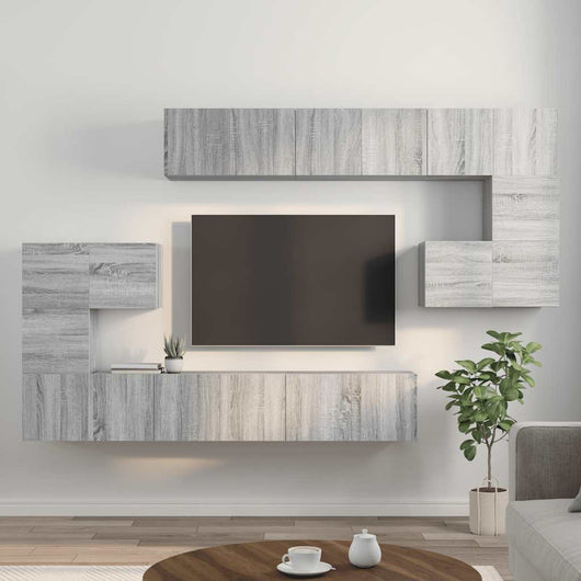Set Mobili Porta TV 10 pz-Set di 10 Credenza per TV Grigio Sonoma in Legno Multistrato