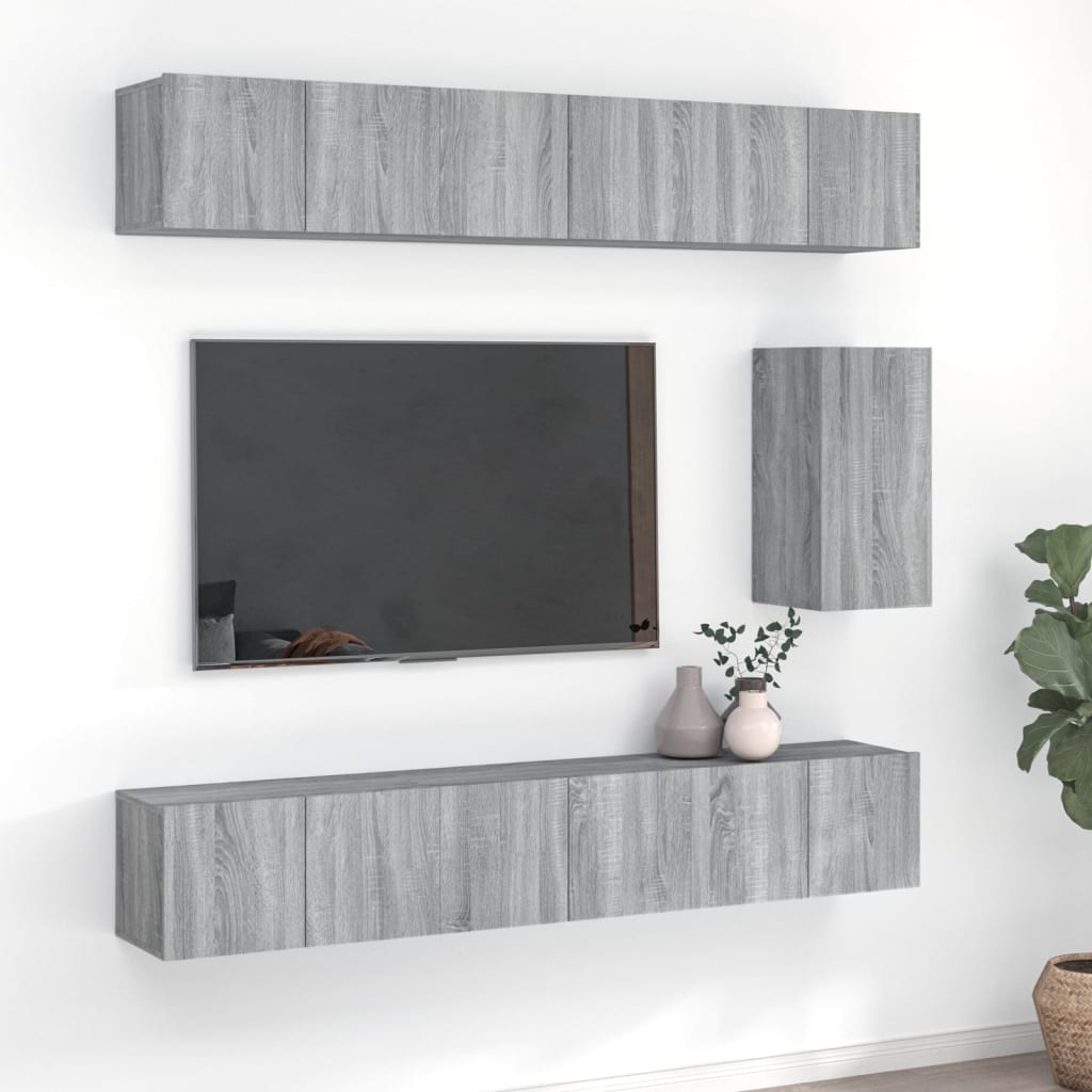 Set di Mobili Porta TV 7 pz Grigio Sonoma in Legno Multistrato cod mxl 26359
