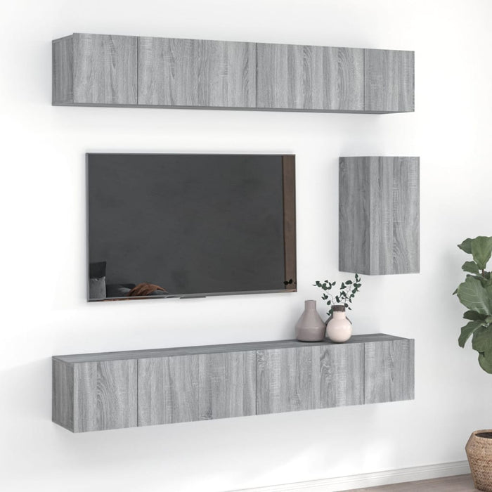 Set di Mobili Porta TV 7 pz Grigio Sonoma in Legno Multistrato cod mxl 26359