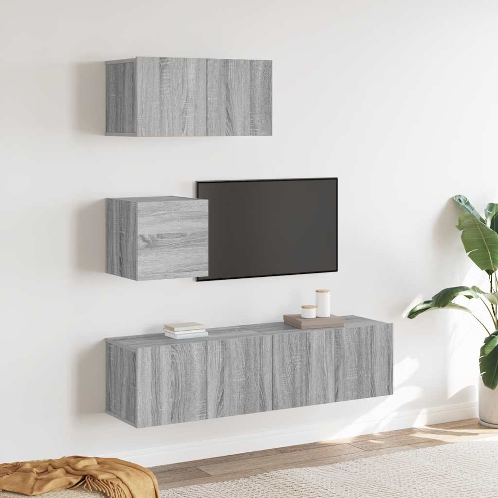 Set di Mobili Porta TV 4 pz Grigio Sonoma in Legno Multistrato 3120318