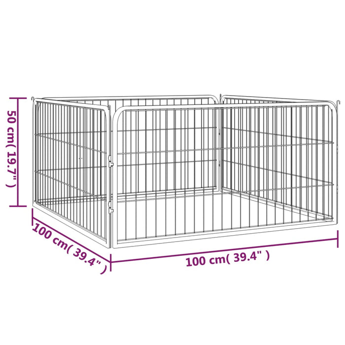 Box per cani 4 pannelli 100 x 50 cm acciaio verniciato a polvere nero 02_0043637