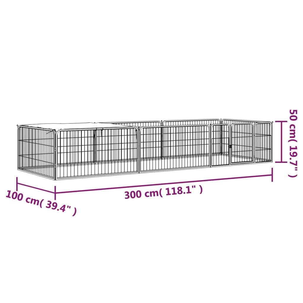 Box per cani 8 pannelli 100 x 50 cm acciaio verniciato a polvere nero 02_0043649