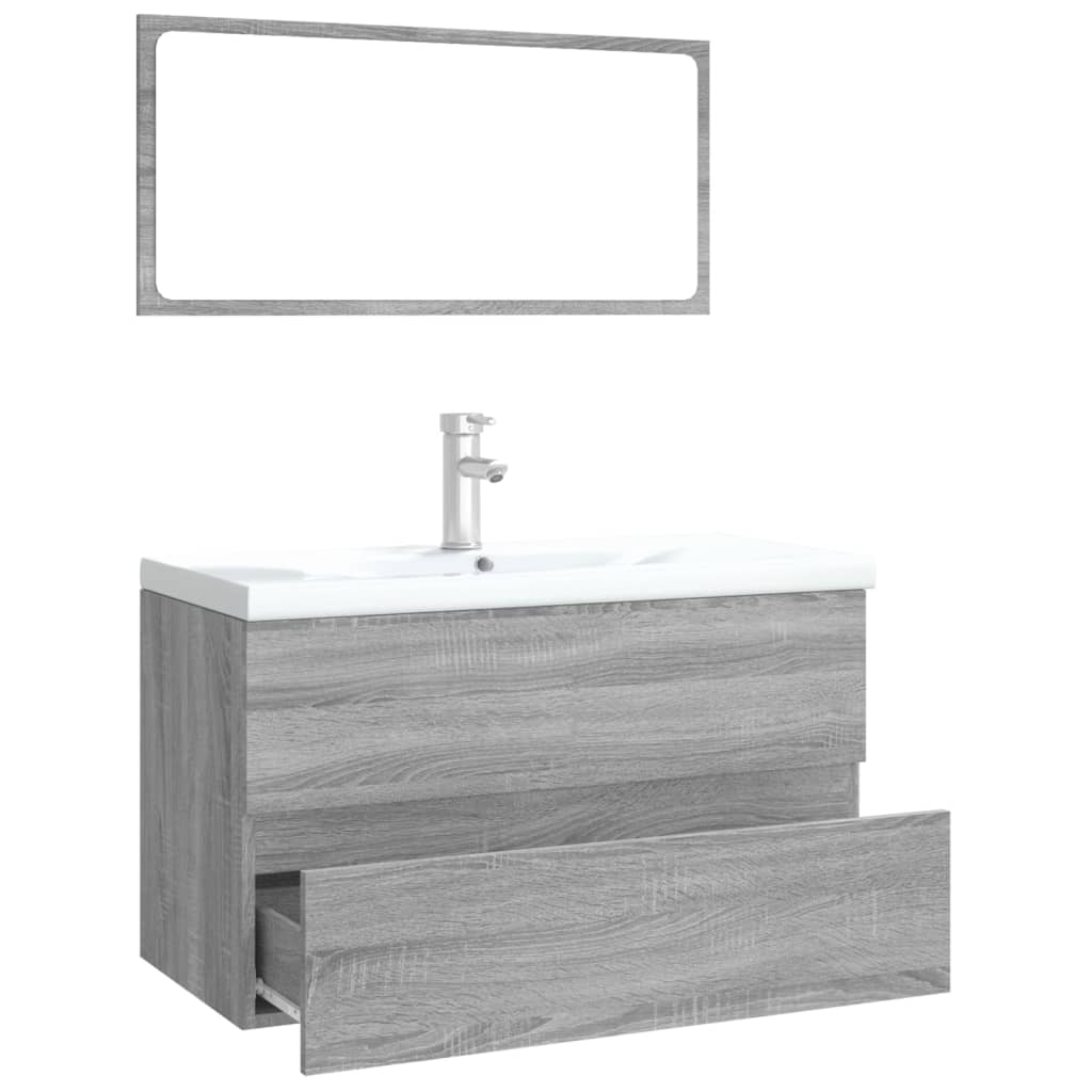 Set di Mobili da Bagno Grigio Sonoma in Legno Multistrato cod mxl 24793