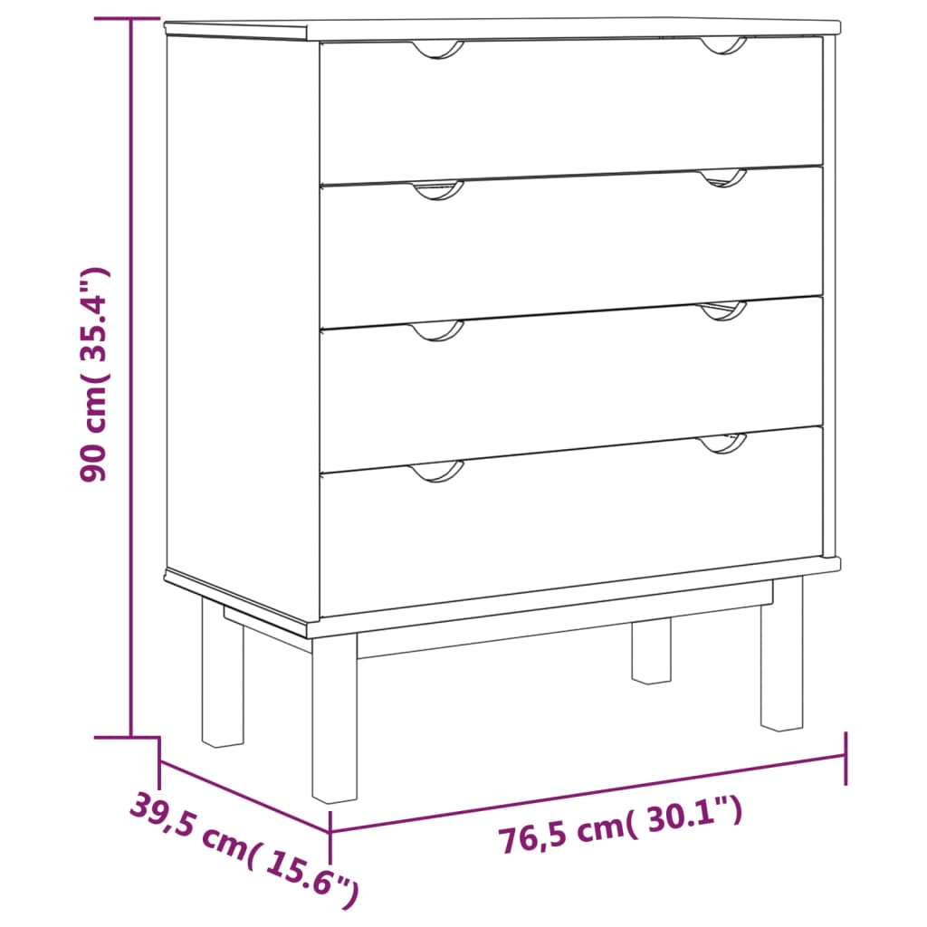 Cassettiera OTTA 76,5x39,5x90 cm in Legno Massello di Pino 348582