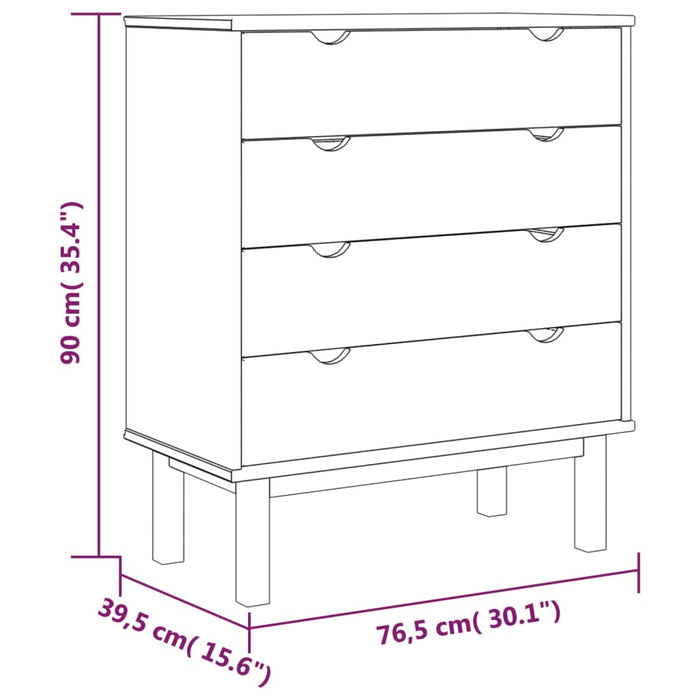 Cassettiera OTTA 76,5x39,5x90 cm in Legno Massello di Pino 348582