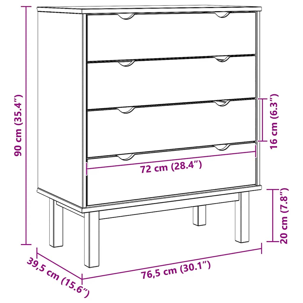 Cassettiera OTTA 76,5x39,5x90 cm in Legno Massello di Pino 348582