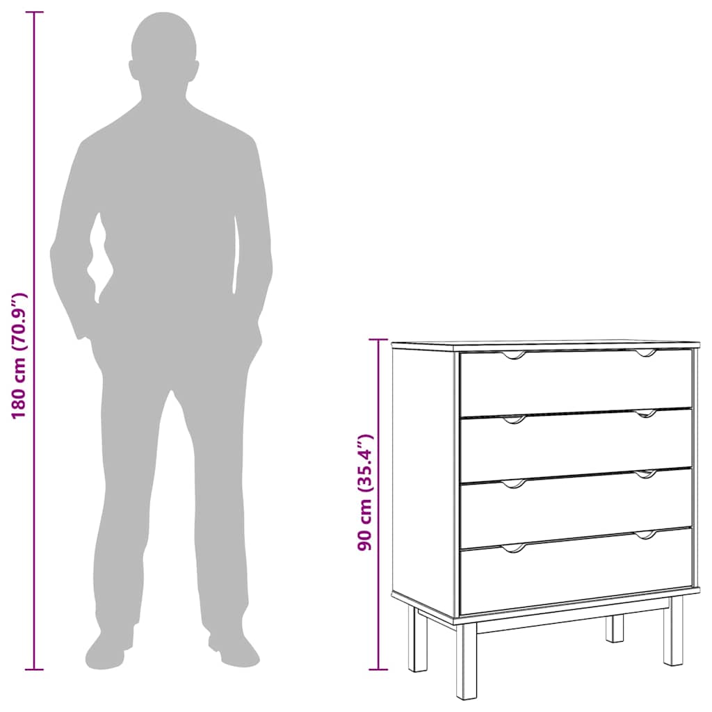 Cassettiera OTTA 76,5x39,5x90 cm in Legno Massello di Pino 348582