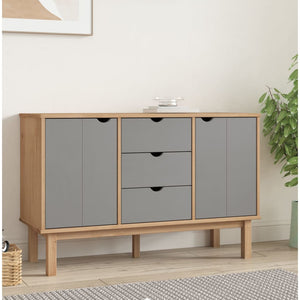 Credenza-Buffet-Armadio da cucina OTTA Marrone e Grigio 113,5x43x73 cm in Legno di Pino