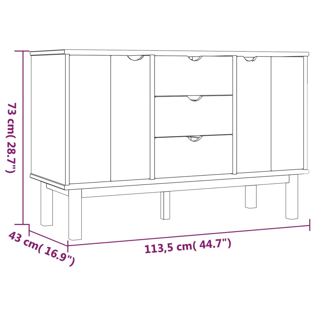 Credenza OTTA Marrone e Bianco 113,5x43x73 cm in Legno di Pino 348593