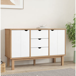 Credenza OTTA Marrone e Bianco 113,5x43x73 cm in Legno di Pino 348593