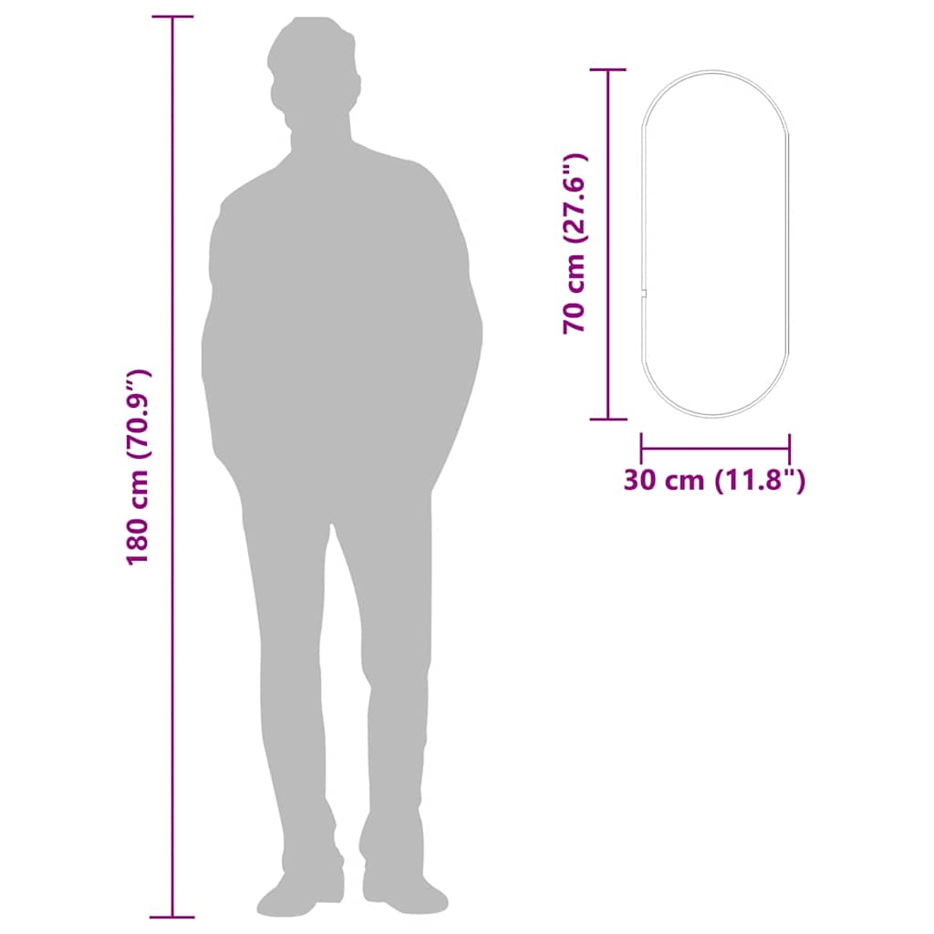 Specchio da Parete Argento 70x30 cm Ovale 348191