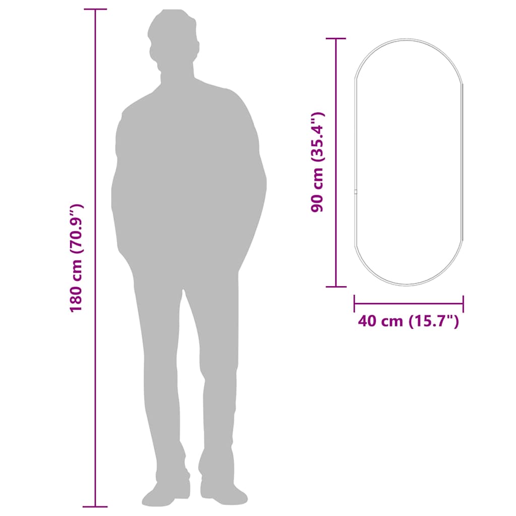 Specchio da Parete Argento 90x40 cm Ovale