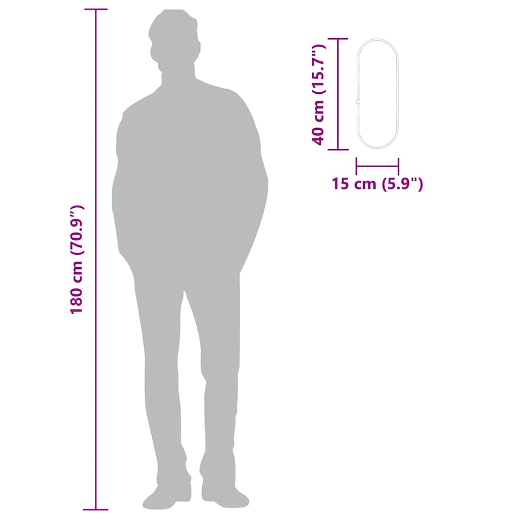 Specchio da Parete-Specchio a Muro-Specchio Decorativo Nero 40x15 cm Ovale