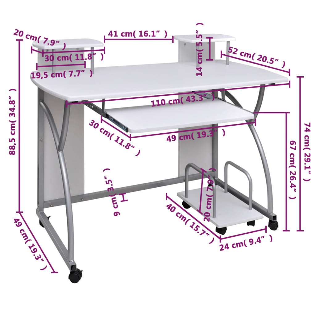 Scrivania da Computer Bianca 110x52x88,5 cm Legno Multistrato cod mxl 76891