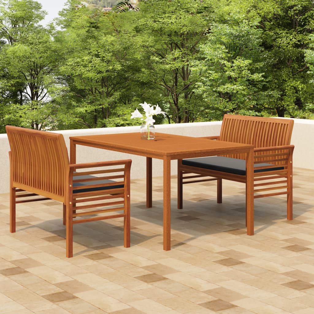 Set da Pranzo per Esterni 3pz con Cuscini Legno Massello Acacia 3120458