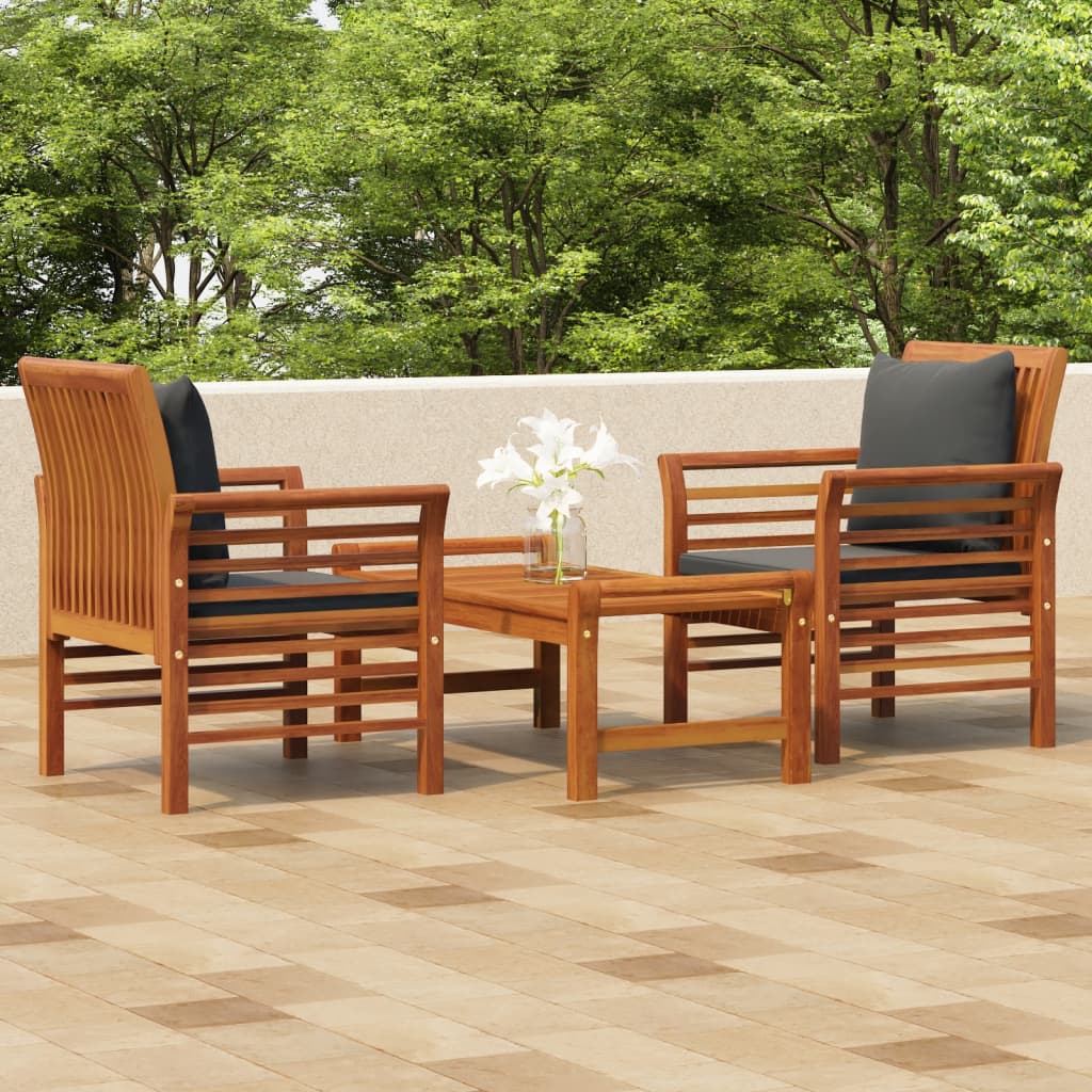 Set Mobili da Giardino 3pz con Cuscini Legno Massello di Acacia 3120462