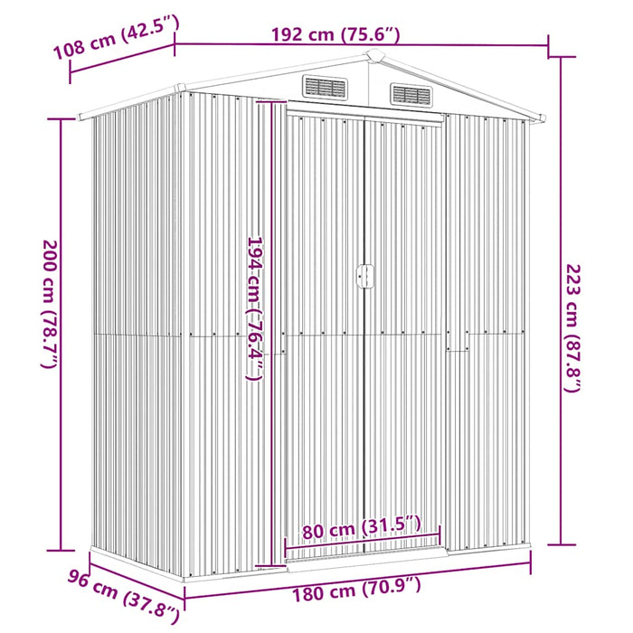 Capanno da Giardino Grigio Chiaro 192x108x223cm Acciaio Zincato 319269
