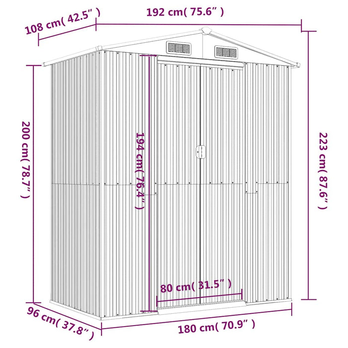 Capanno da Giardino Antracite 192x108x223 cm in Acciaio Zincato cod mxl 52066