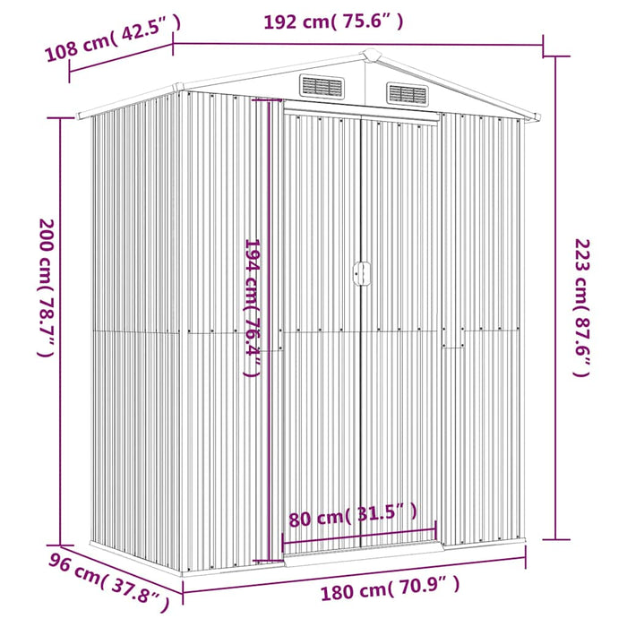 Capanno da Giardino Marrone Scuro 192x108x223cm Acciaio Zincato 319273