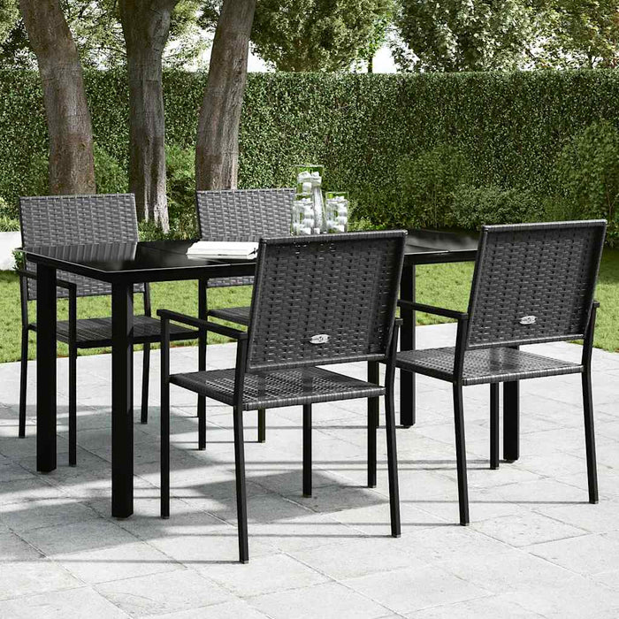Tavolo Pranzo Giardino Nero 160x80x74 Acciaio e Vetro Temperato 319283