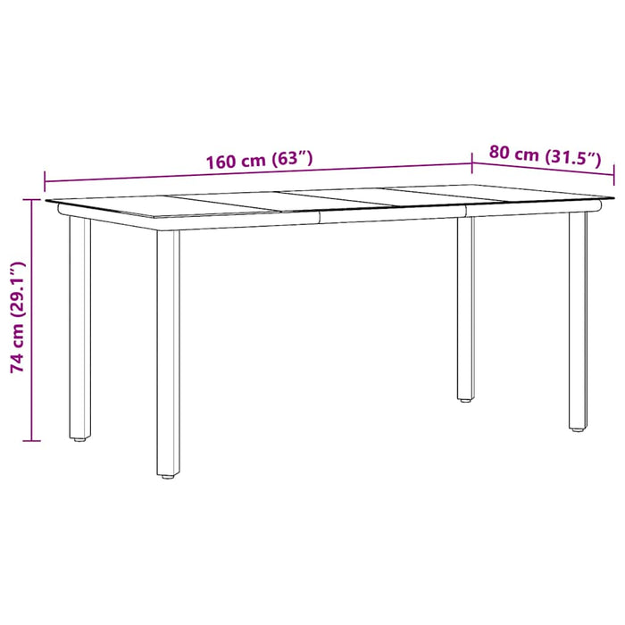 Tavolo Pranzo Giardino Nero 160x80x74 Acciaio e Vetro Temperato 319283