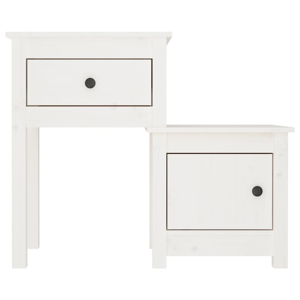Comodino Bianco 79,5x38x65,5 cm in Legno Massello di Pino 814541