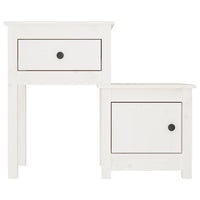 Comodino Bianco 79,5x38x65,5 cm in Legno Massello di Pino 814541