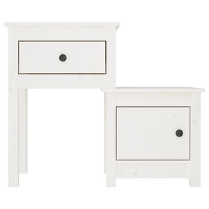 Comodino Bianco 79,5x38x65,5 cm in Legno Massello di Pino 814541