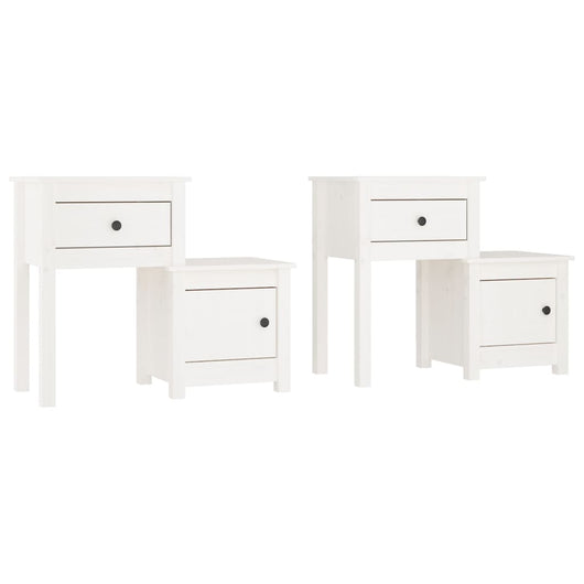 Comodini 2 pz Bianchi 79,5x38x65,5 cm in Legno Massello di Pino 814542